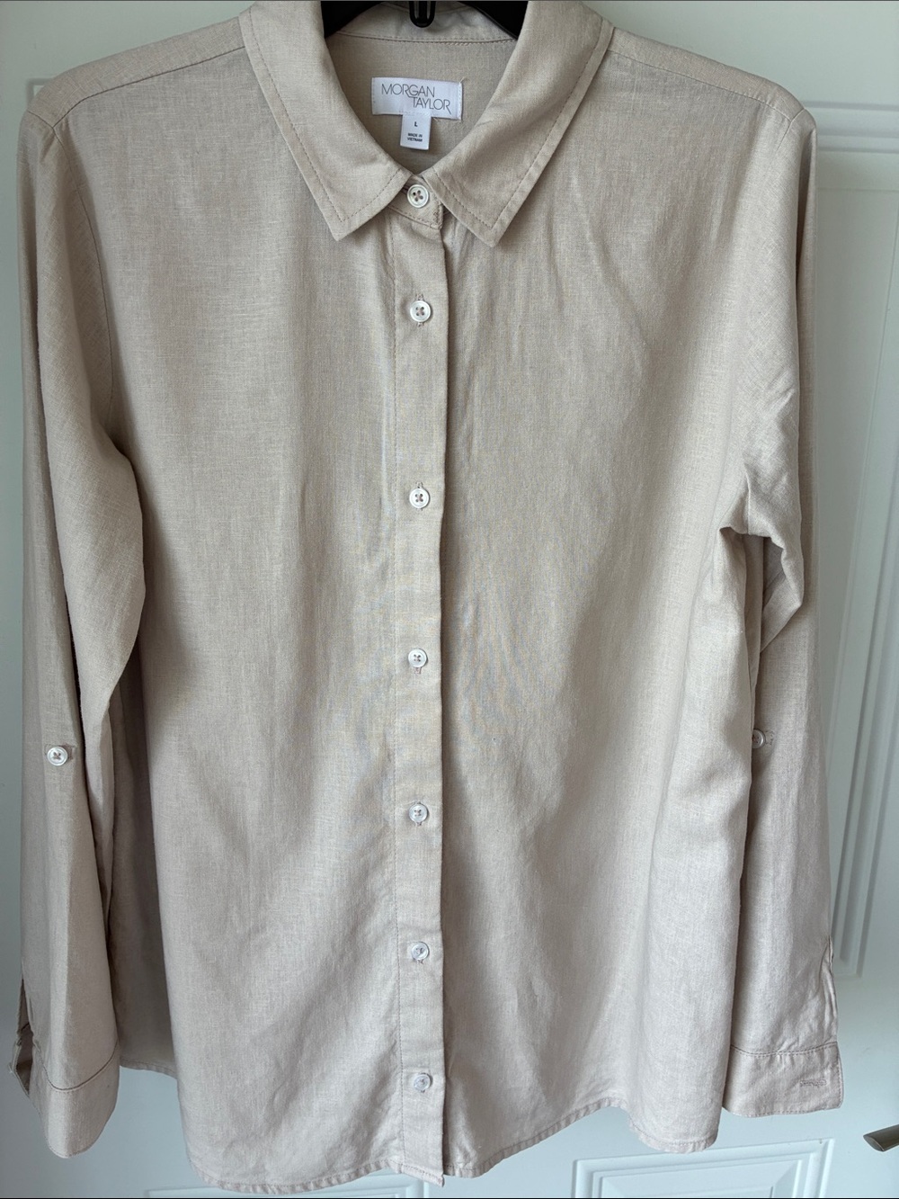 Morgan Taylor Women’s Button-Down Shirt in Light Tan